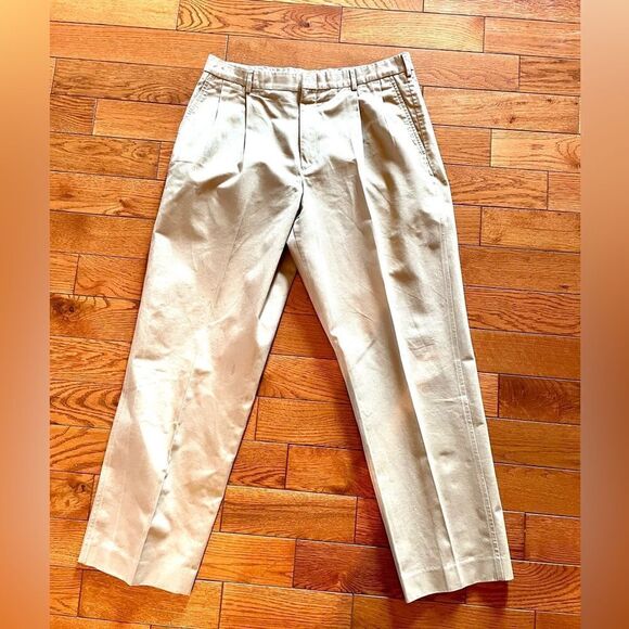 BEIGE LAND’s END STANDARD 100% COTTON KHAKIS 35x30 - Picture 1 of 5